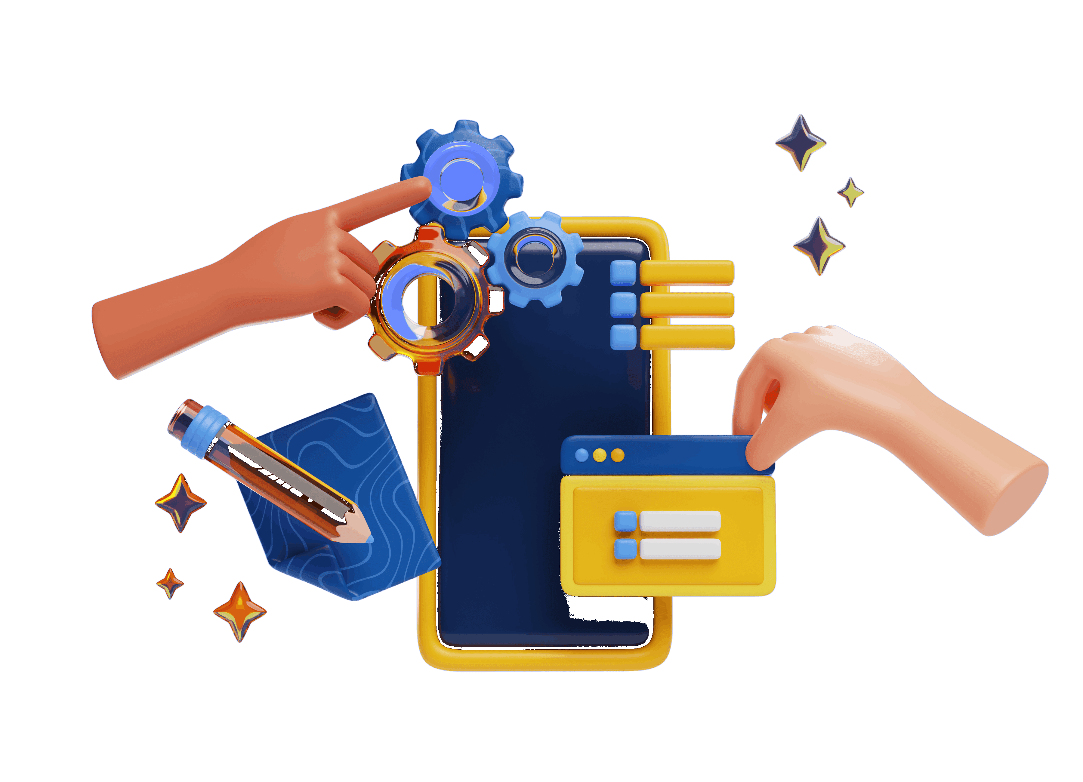 Illustration of mobile app development with code editor and cloud integration