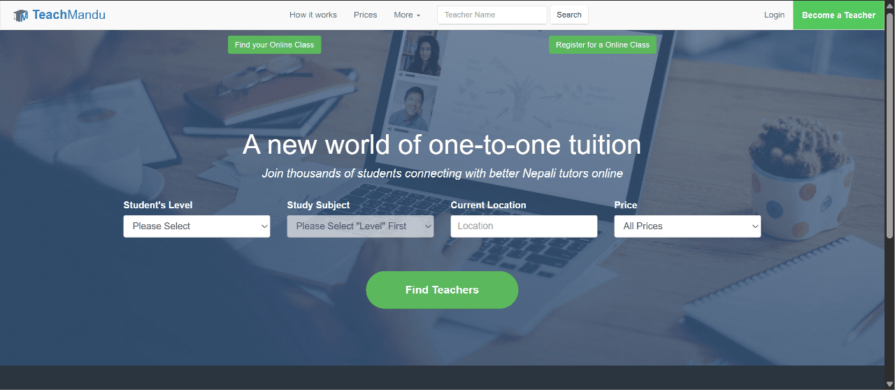 TeachMandu online learning platform showcasing digital education and course discovery.