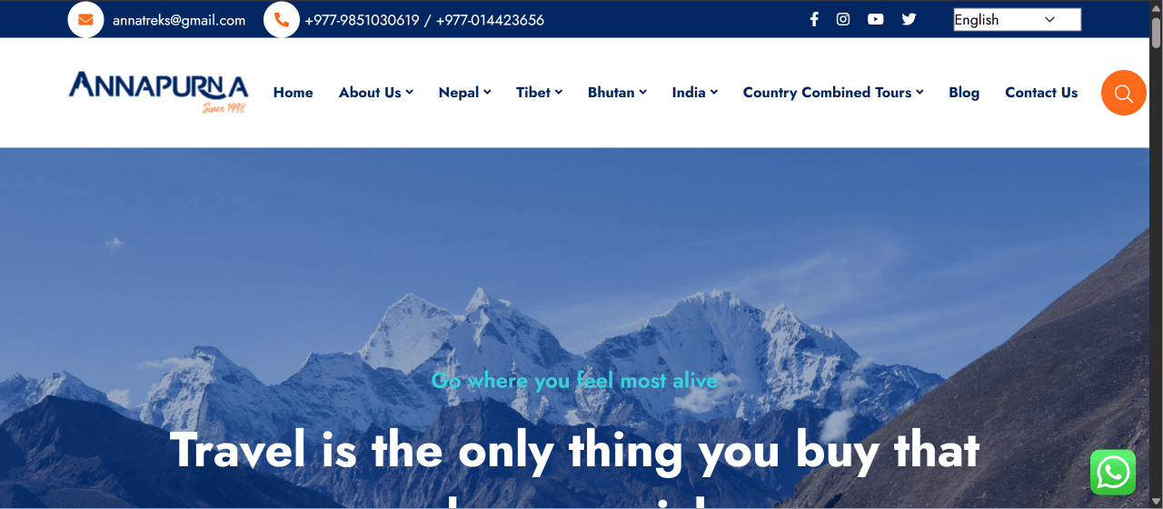 Annapurna Treks adventure travel website showcasing Himalayan trekking, mountaineering expeditions, and tour packages.