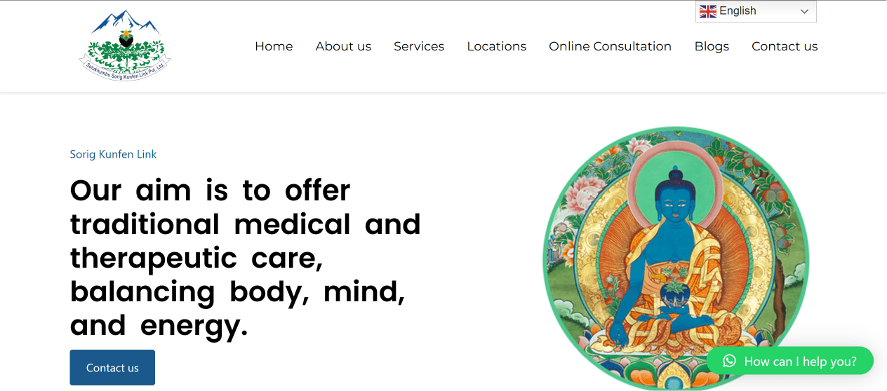 Sorig Kunphen Ling website showcasing Traditional Tibetan Medicine, educational programs, research, and institutional information.