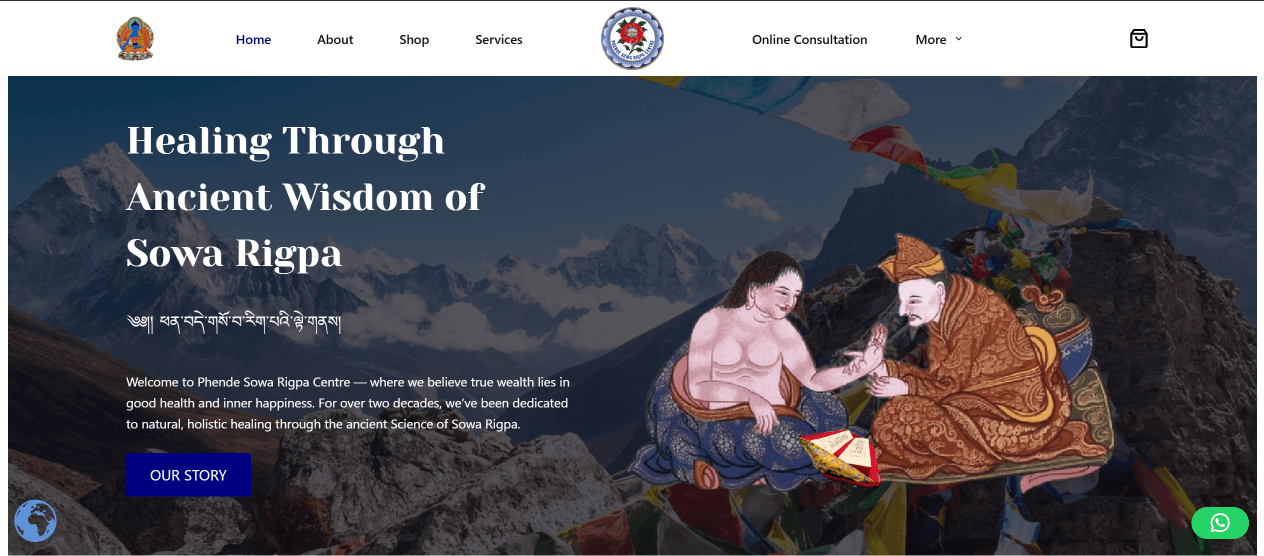 Phende Sowa Rigpa website showcasing traditional herbal wellness products inspired by Sowa Rigpa medicine.